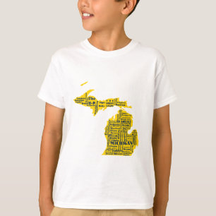 Fun Yellow en Navy Blue State of Michigan steden T-shirt
