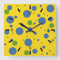Fun Yellow, groen en blauw-gebottste wandklok