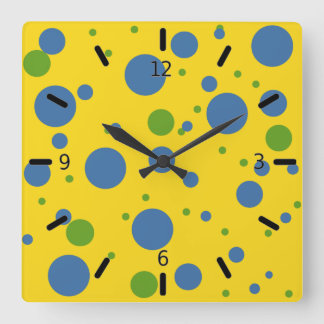 Fun Yellow, groen en blauw-gebottste wandklok Vierkante Klok