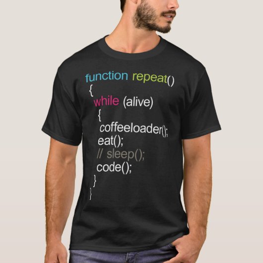 Functie Herhaal Coffeeloader Eat Slaap Code T-shirt (Voorkant)