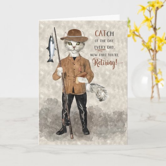 Functie van hipsterkat met vissen als thema Grappi Kaart (Gele Bloem)