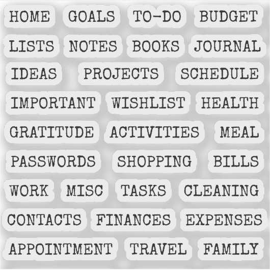 Functional Old Script Planner Tab Binder Divider Sticker (Voorkant)