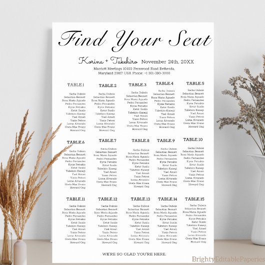 Functionele minimalistische Wedding Seat Grafiek Poster