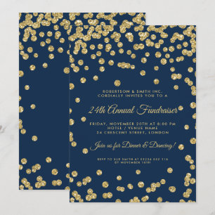 Fundraiser Dinner Gold Confetti Navy Blu Kaart