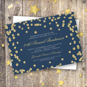 Fundraiser Dinner Gold Confetti Navy Blu Kaart