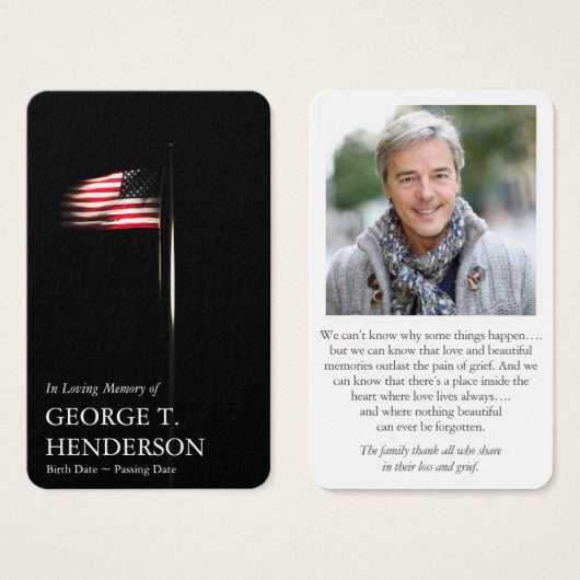 Funérailles American Flag Prière Sympathy Cartes (Devant & derrière)