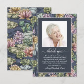 Funérailles bleu floral Carte de remerciements pho (Devant / Derrière)