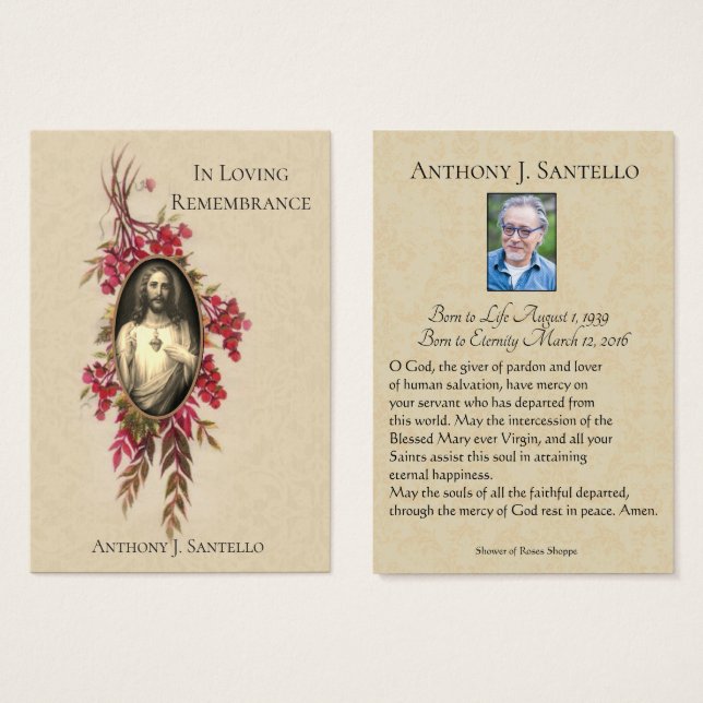 Funérailles catholiques Prière du coeur sacré Cart (Devant & derrière)