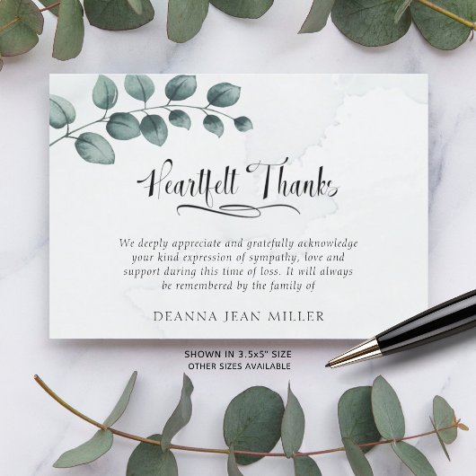 Funérailles coeur Merci Aquarelle Vert Feuilles