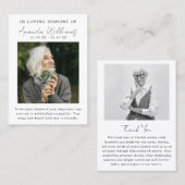 Funérailles commémoratives - Carte de remerciement (Devant / Derrière)