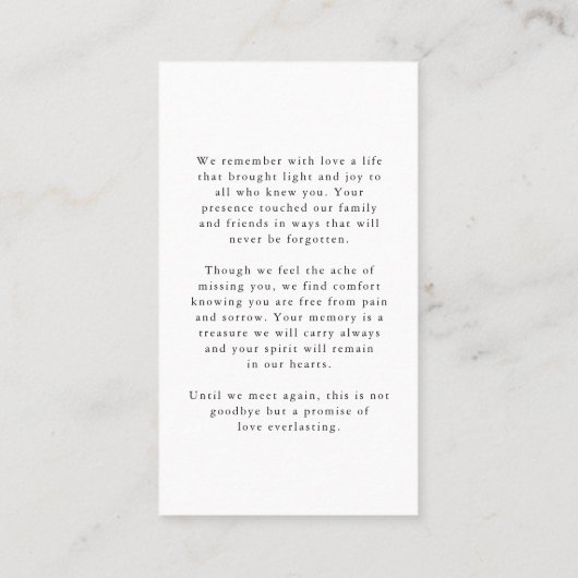 Funérailles Dans La Mémoire Amoureuse Script Carte (Dos)