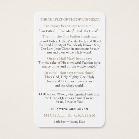 Funérailles Divine Miséricorde Chaplet Prière Symp (Dos)