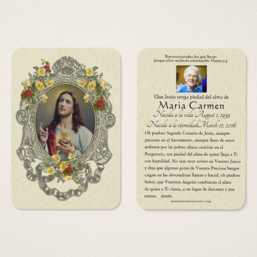 Funérailles espagnoles Sacré Coeur Jésus Prière (Devant & derrière)
