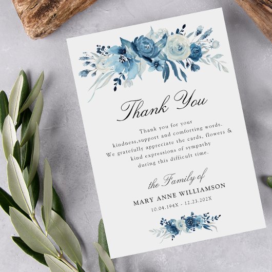 funérailles florales bleu poussiéreux merci note