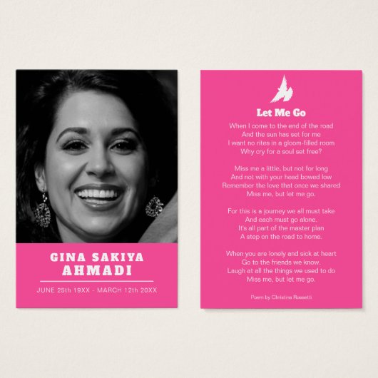 Funérailles laissez-moi aller blanc colombe prière (Devant & derrière)