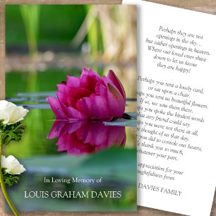 Funérailles Lily Pond Memorial Prayer Cartes de sy