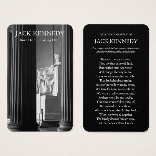 Funérailles Lincoln Memorial Prière Sympathy Carte (Devant & derrière)