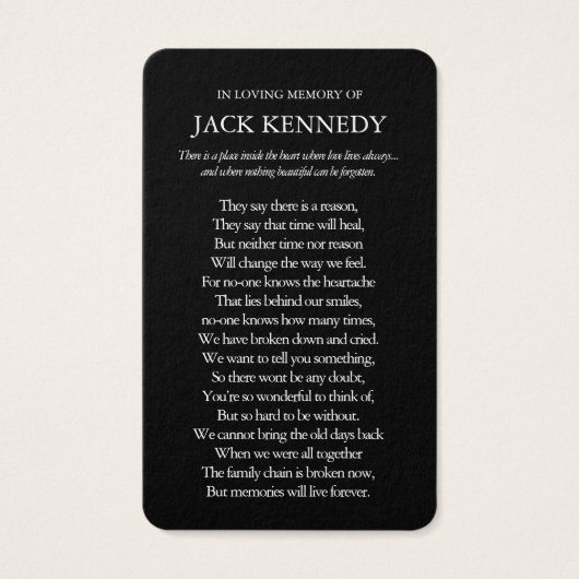 Funérailles Lincoln Memorial Prière Sympathy Carte (Dos)