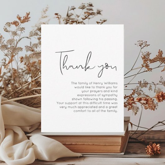 Funérailles manuscrites Bereavement Merci Note
