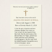 Funérailles Memorial Floral carte de prière religi (Dos)