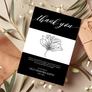 Funérailles Memorial Floral noir Carte de remercie