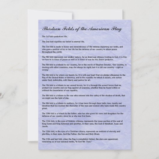 Funérailles militaires 13 plis de la carte drapeau (Devant)