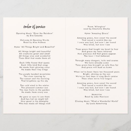 Funérailles modernes | Programme commémoratif de l (Dos)