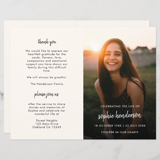 Funérailles modernes | Programme commémoratif de l (Devant / Derrière)