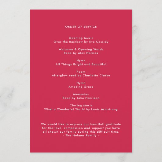 Funérailles modernes | Programme de célébration ro (Dos)