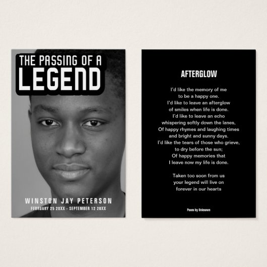 Funérailles passage d'une légende carte de poème t (Devant & derrière)