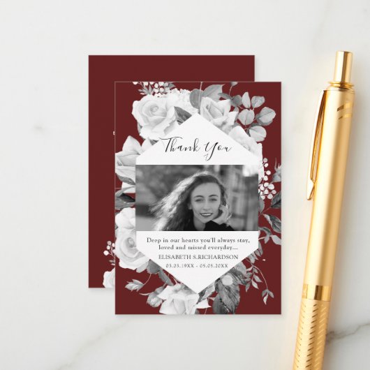 Funérailles Photo Memorial Floral Carte de remerci (Devant/Arrière en situation)