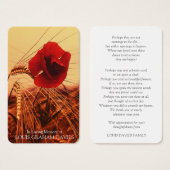 Funérailles Rouge Poppy Memorial Prière Cartes de  (Devant & derrière)