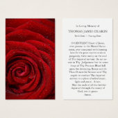 Funérailles Rouge Rose Memorial Prière Cartes de S (Devant & derrière)