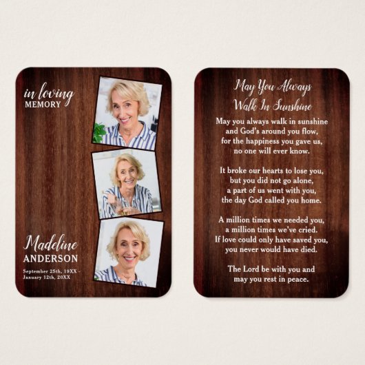 Funérailles rustiques 3 photos Carte de prière com (Devant & derrière)