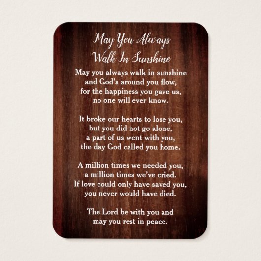 Funérailles rustiques 3 photos Carte de prière com (Dos)