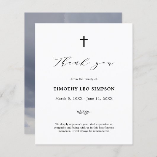 Funérailles Sympathie nuageuse Carte de remercieme (Devant / Derrière)