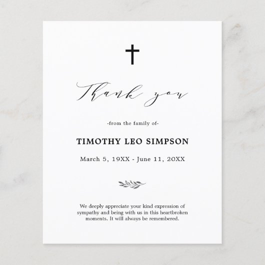 Funérailles Sympathie nuageuse Carte de remercieme (Devant)