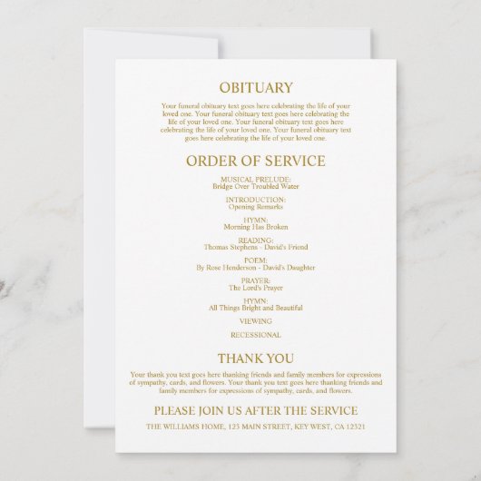 Funérailles violet bleu et jaune Programme commémo (Dos)