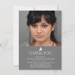 Funéraire gris blanc 2 photos carte de remerciemen