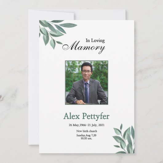 Funeral Announcement and Invitation Card Aankondiging (Voorkant)
