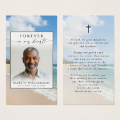 Funeral Beach Photo Forever Hearts Prayer Card (Devant & derrière)