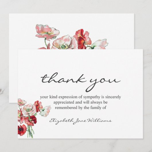 Funeral Bereavement Waterverf Poppies Bedankt (Voorkant / Achterkant)