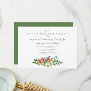 Funeral Bird and Pomegranate Celebration of Life T Bedankkaart