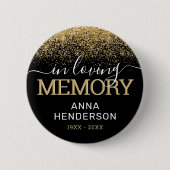 Funeral Black Gold Glitter Memorial Button (Voorkant)