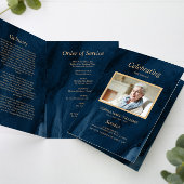 Funeral Blue & Gold Calligraphy Memorial Programme