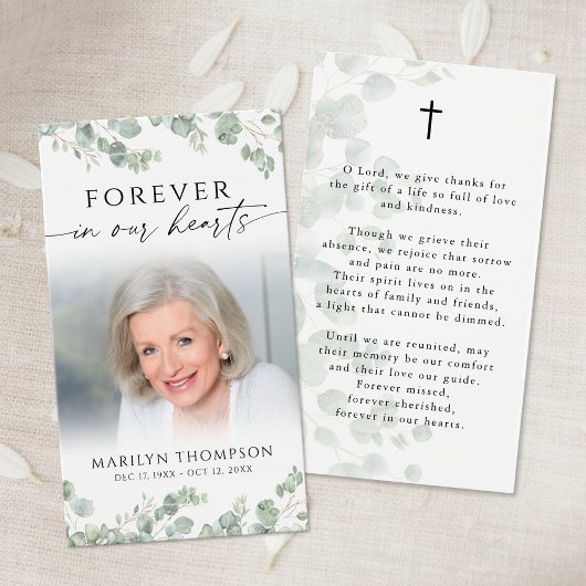 Funeral Botanical Memorial Photo Cross Prayer Card
