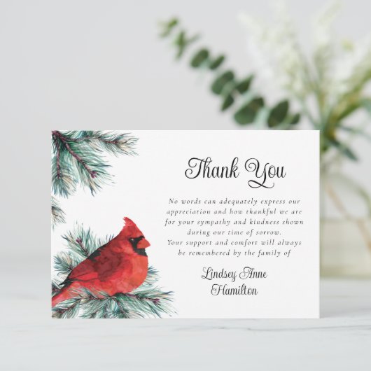 Funeral Cardinaal Waterverf Dank u Bedankkaart (Staand voorkant)