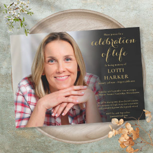 Funeral Celebration of Life Elegant Gold Photo Kaart