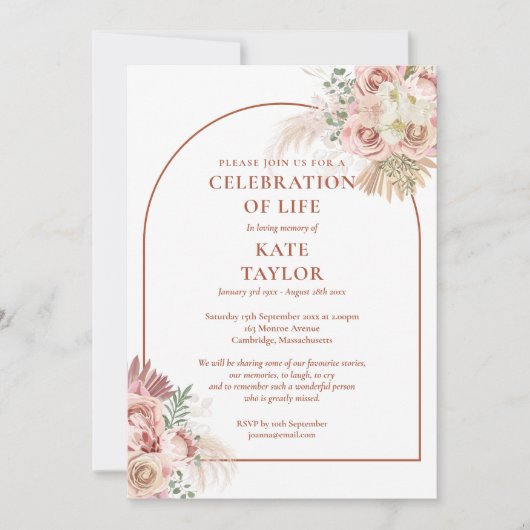 Funeral Celebration of Life Pampas Grass Floral Kaart (Voorkant)