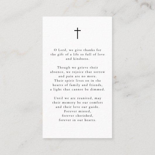Funeral Cross Photo In Loving Memory Prayer Card Visitekaartje (Achterkant)